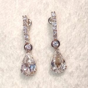 Vintage 925 Sterling Silver Rhinestone Crystal Water Teardrop Women's Earrings